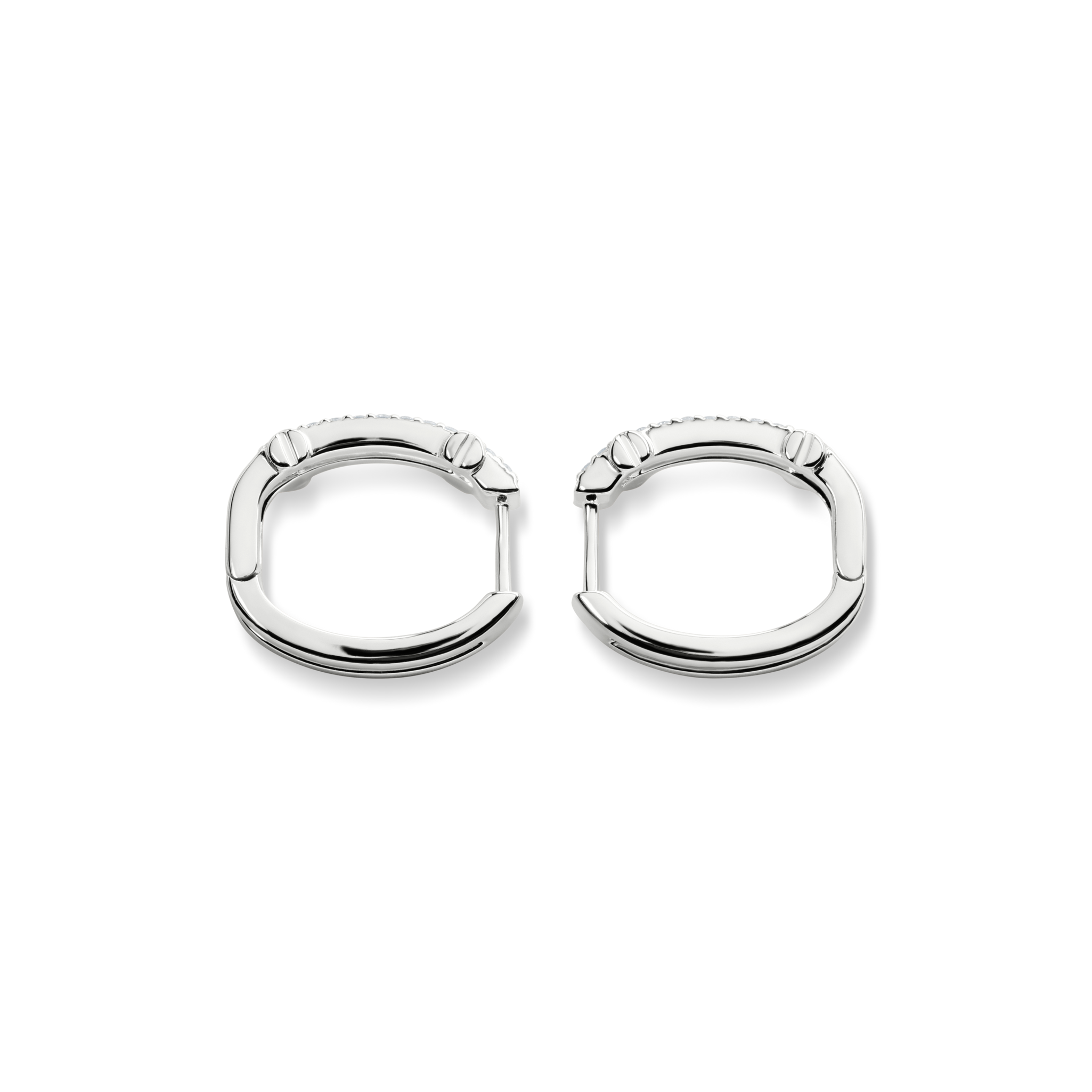 Diamond Pave Rivet Double Row Hoop Earrings - White Gold - Image 3