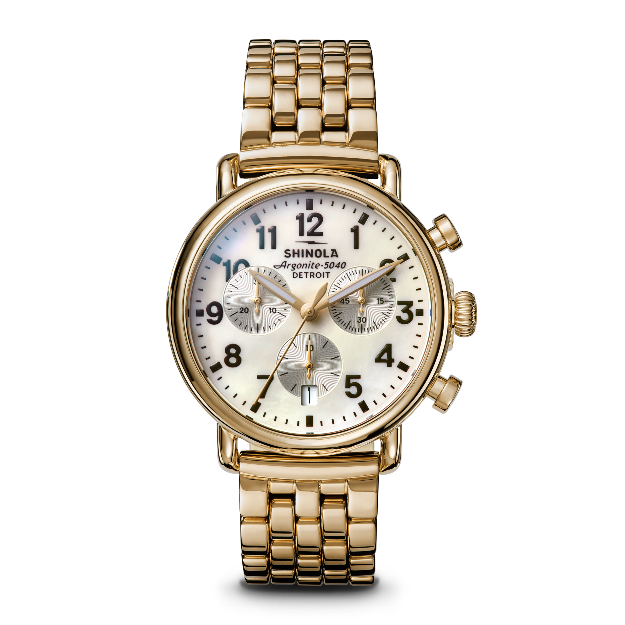 Runwell Chronograph Watch - MOP Gold Bracelet