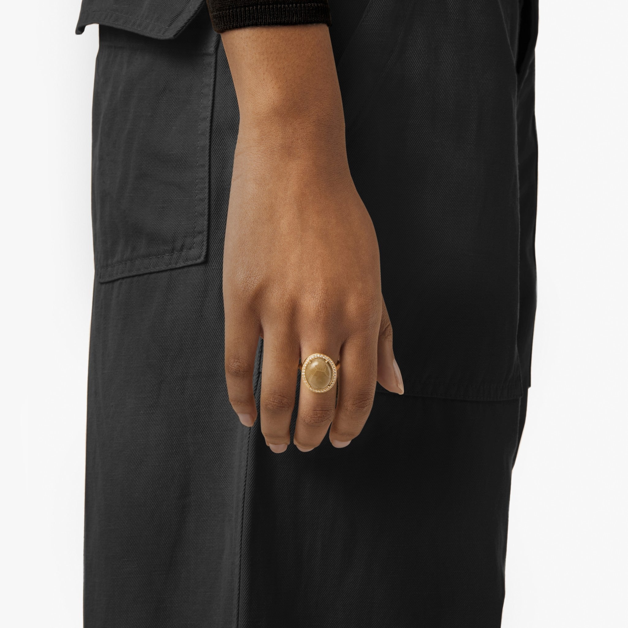 Diamond Pave Oval Petoskey Ring - Yellow Gold - Image 4