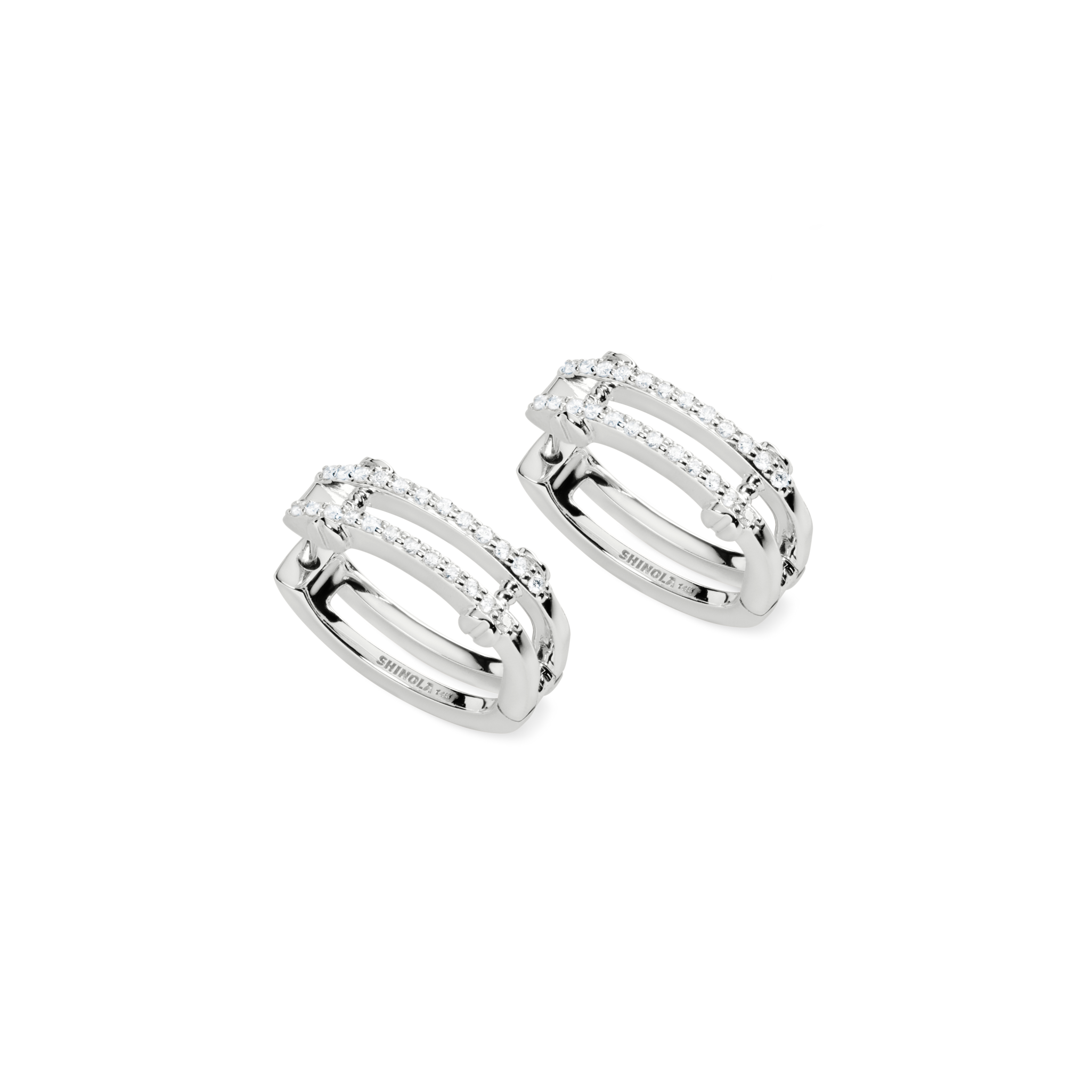 Diamond Pave Rivet Double Row Hoop Earrings - White Gold