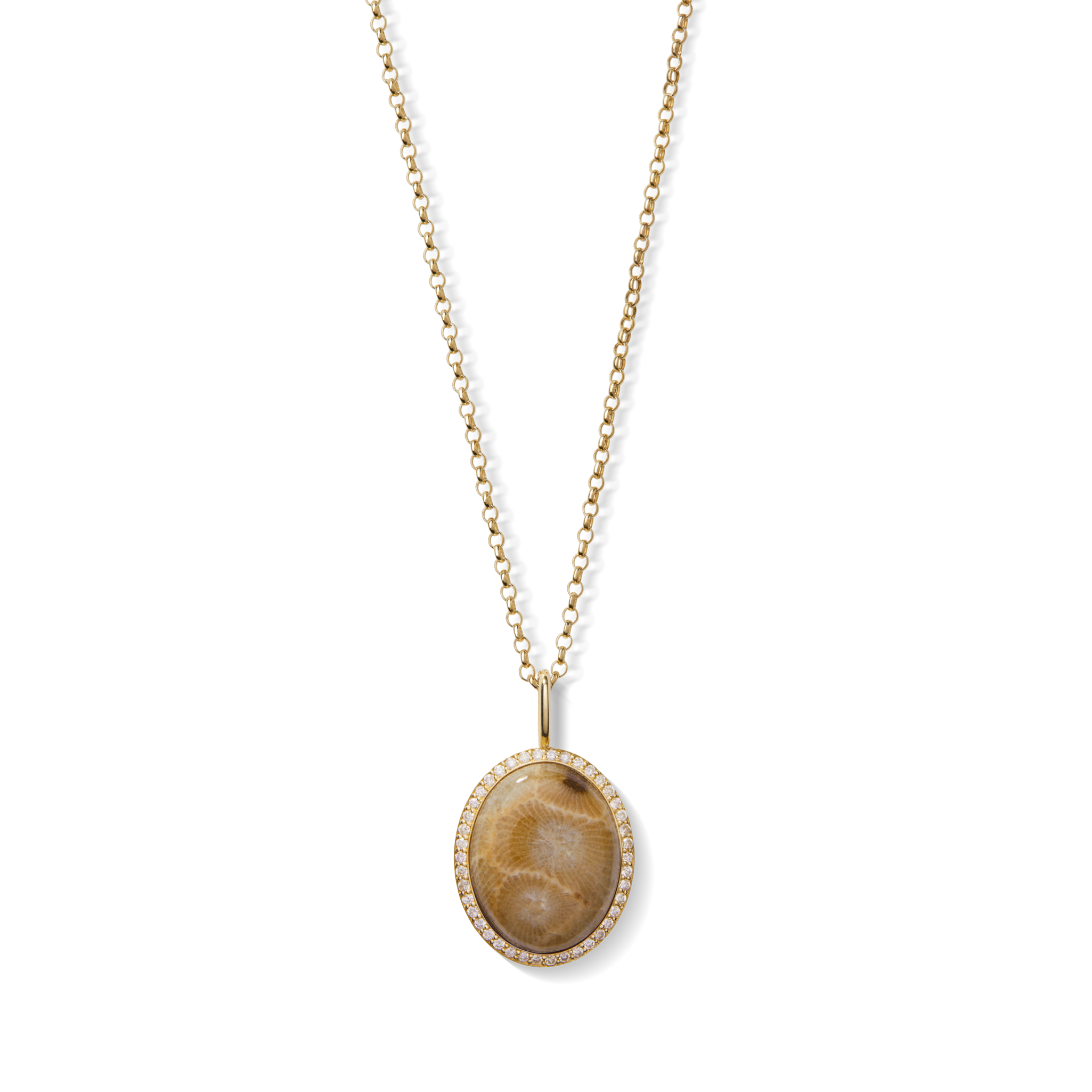 Diamond Pave Petoskey Necklace - Yellow Gold