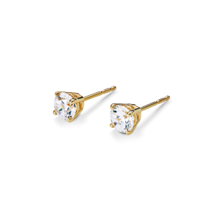 1 Carat Round Diamond Studs - Yellow Gold