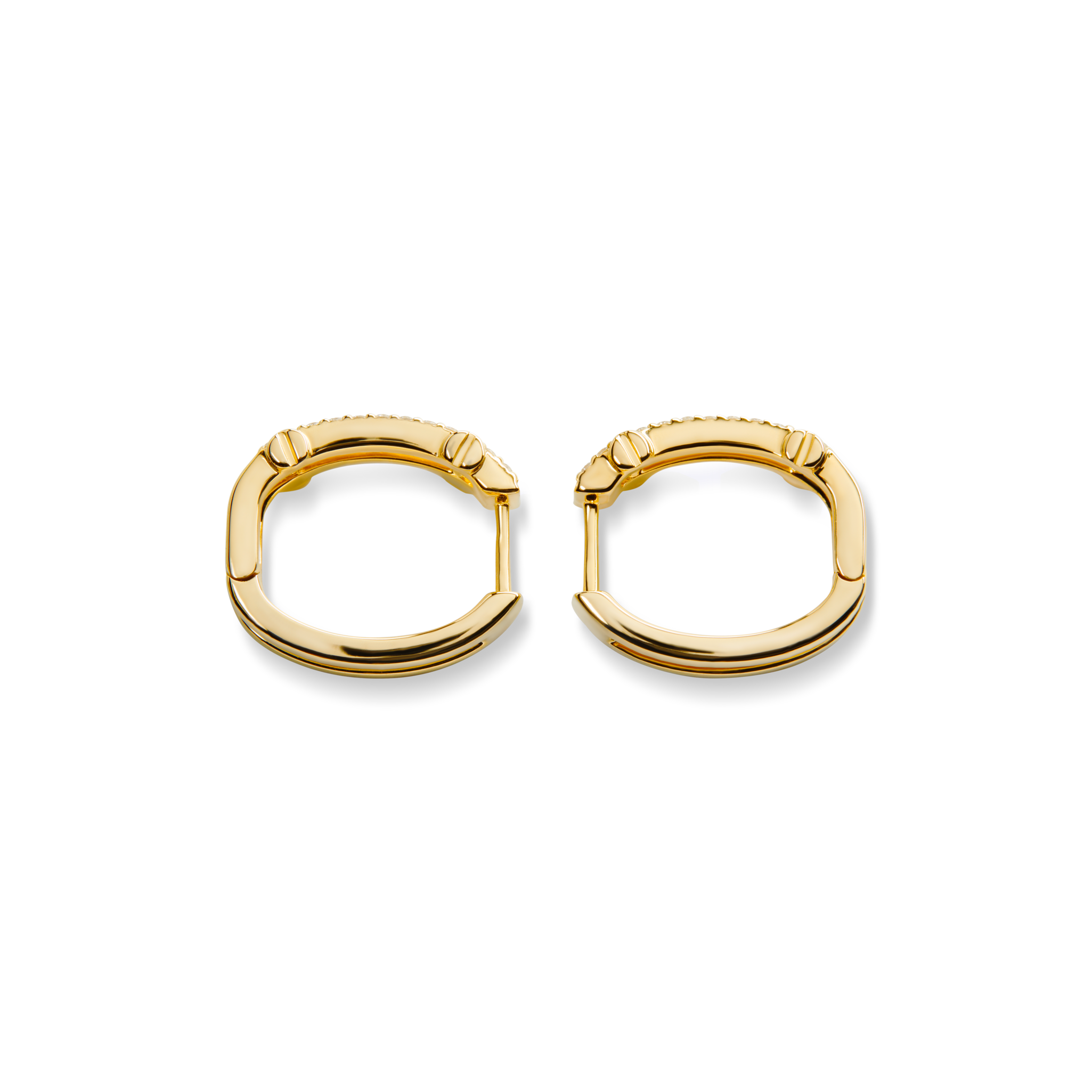 Diamond Pave Rivet Double Row Hoop Earrings - Yellow Gold - Image 3