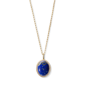 Diamond Pave Lapis Pendant Necklace - Yellow Gold